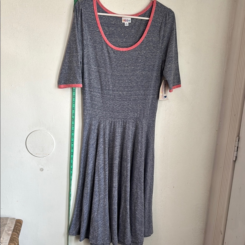 LuLaRoe Gray Midi Dress with Pink Trim